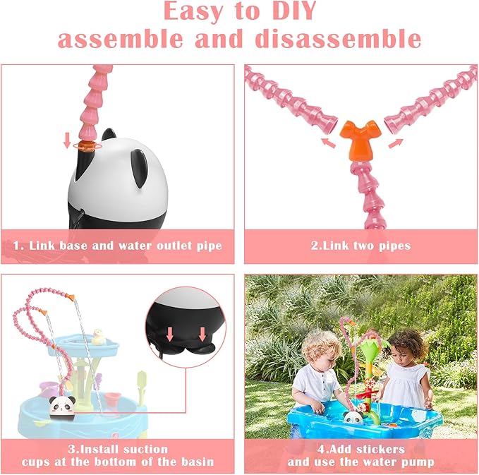 Water Table Pump, Summer Outdoor Splash Shady Oasis Water Toys, DIY Double Tube Water Pump for Kids Water Table(Pink)
