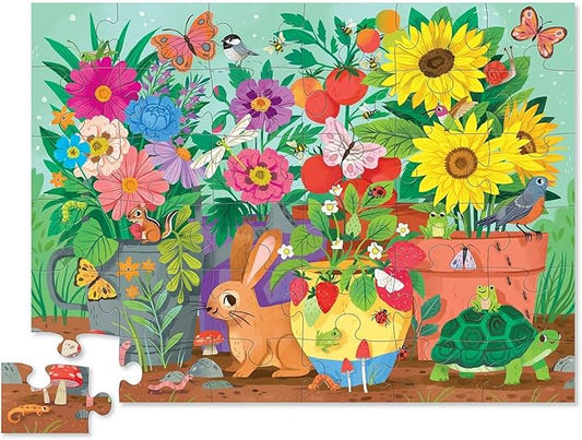 Crocodile Creek 36-Piece Jigsaw Floor Puzzle - Fun Floor Puzzles for Kids Ages 3-5 - Heavy-Duty Shaped Box for Storage - Garden Friends - 27" W x 20" H Finished