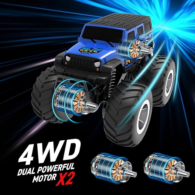 1/16 Remote Control Monster Truck : 4x4 Off Road Waterproof Rc Jeep Combines Amphibious and All Terrain Traversal, Birthday Gift for Boys & Girl Ages 6-12 (Blue SUV)