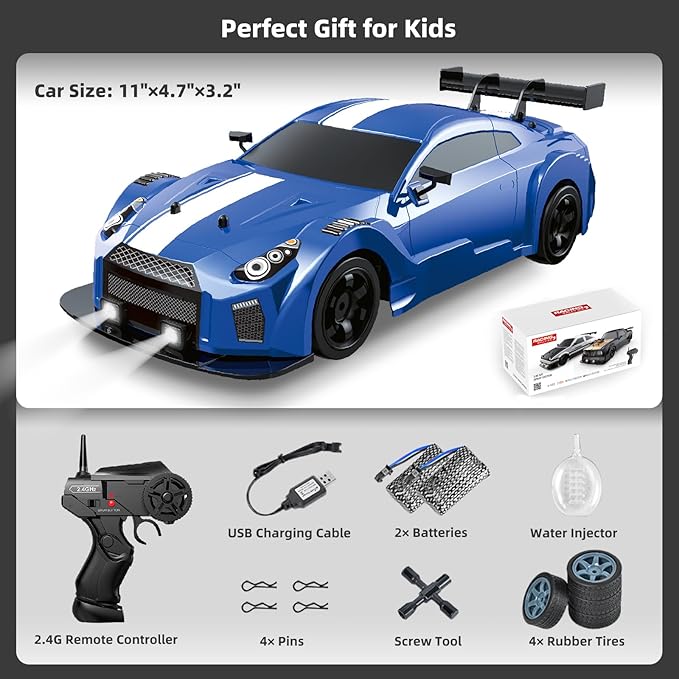 RC Drift Car 2.4GHz 1:16 Scale 4WD High Speed Remote Control Cars Vehicle with LED Lights Two Batteries and Drifting Tires Racing Sport Toy Cars for Adults Boys Girls Kids