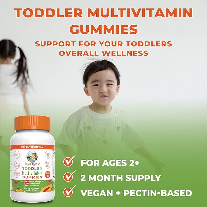 MaryRuth Organics Sugar Free Vitamin Gummies for Kids Age 2 | 2 Month Supply Multivitamin with Vitamin C, D3, Zinc | 1 Gummy Per Day | Toddler Vitamins | Sugar Free | Vegan | Non GMO | 60 Count