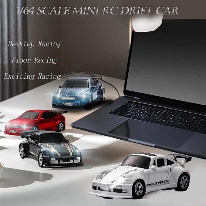 RC Drift Car, 1/64 Scale Mini Drift Cars, 2.4GHz Adjustable Throttle High Speed Remote Control Car, RTR 4WD Fast RC Cars with Lights, Hobby Race Vehicle Toy Birthday Gift for Kids, Boys, Girls, Adults