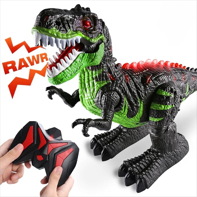 Remote Controlled Large Dinosaur Toy for Boys 3 4 5 6 7 8 Years, Lifelike Tyrannosaurus with Water Mist, Light, Roaring, Electrical Dinosaur Birthday Gifts for Kids Toddlers