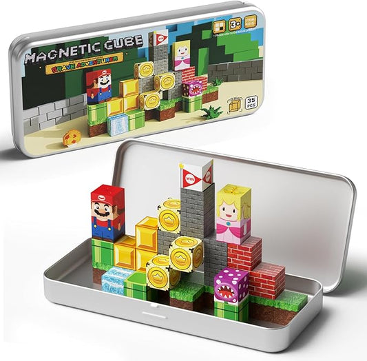 Magnetic Building Blocks Travel Toys for Kids Ages 4-8, Toddler Magnetic Cubes STEM Learning Set with Iron Storage Box – Portable Construction Toys for Boys Girls 3-5