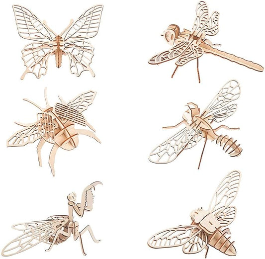 3D Wooden Insect Puzzle - 6 Piece Set Insect Animal Skeleton Assembly Model Puzzle - DIY Wooden Crafts 3D Puzzle - STEM Toys Gifts for Kids and Adults Teens Boys Girls