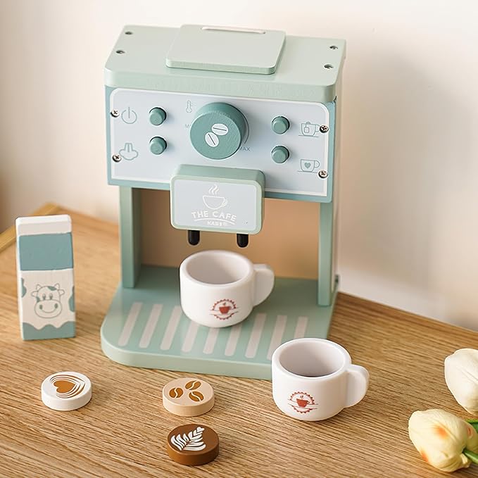 Wooden Coffee Maker Toys Play Set for Kids, Coffee Machine Toy, Montessori Pretend Play Food Kitchen Accessories for Toddler Girls and Boys (Coffee Maker)