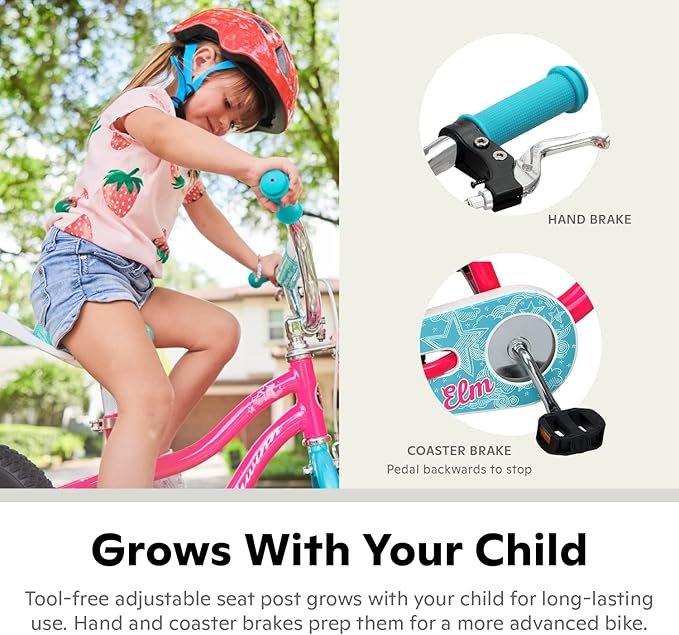 Schwinn Elm BMX Style Toddler and Kids Bike, For Girls and Boys, 14-Inch Wheels, With Saddle Handle, Training Wheels, Chain Guard, and Front Basket, Recommended Height 36-40 Inch, Pink