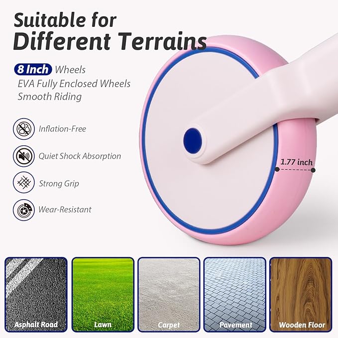 Balance Bike for 2 Year Old, Adjustable Seat & Handlebar, Age18 Months to 5 Years Old, No-Pedal Training Bike Toddler Push Bicycle First Gifts-Pink