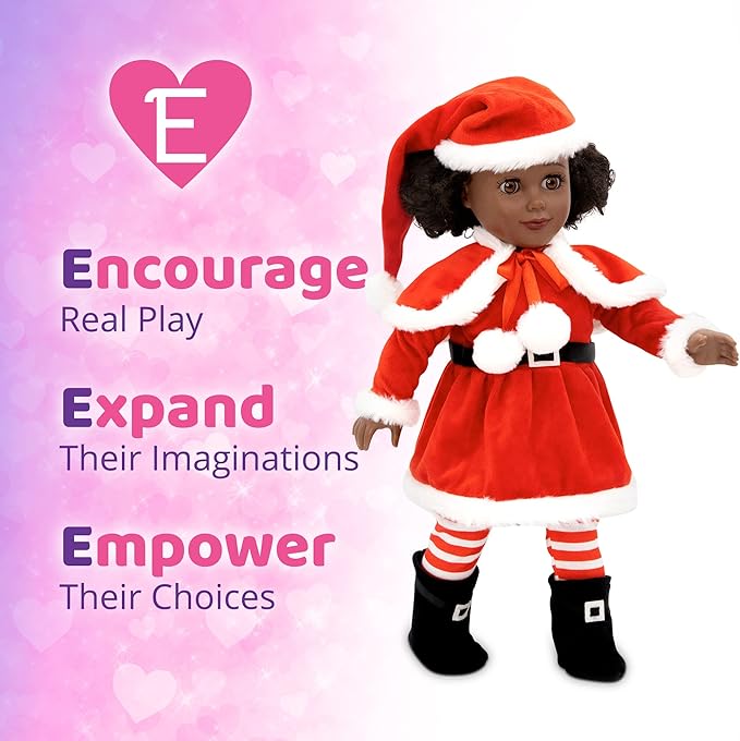 Playtime by Eimmie 18 Inch Doll Clothes and Accessories - Christmas Holiday Dress with Matching Santa Hat & Shawl - Clothing Sets & Stuff - Fits American, Generation & Similar 18” Dolls for Girls