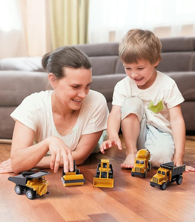 Geyiie Alloy Small Construction Cars Vehicles, Die Cast Mini Construction Truck Toys, Heavy Duty Bulldozers Excavator Cement Dump Toys Outdoor Easter Gifts for Kids Toddler
