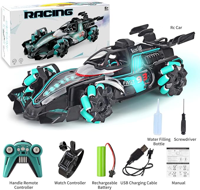 Gesture Sensing RC Stunt Car - Hand Controlled Remote Control Car 4WD Offroad 360° Rotation with Light Music Spray, RC Drift Car Toys for 6-12 Year Boys, Cool Birthday Gifts for Kids