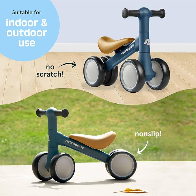Retrospec Cricket 2 Baby Walker Balance Bike with 4 Wheels for Ages 12-24 Months - First Birthday Gift Toddler Bicycle Toy for 1 Year Old’s - Ride On Toys for Boys & Girls