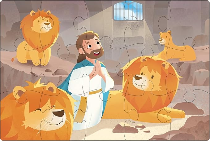 Bible Puzzles for Kids, 4-in-1 Wooden Jigsaw Puzzles in Box 15 Piece Each, Christian Religious Toys for Kids, Noah’s Ark | Daniel in The Lion’s Den | David and Goliath (Old Testament)