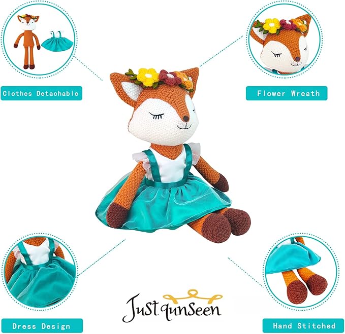 Fox Stuffed Animal,Fox Plush Toys,Stuffed Animals for Girls,Soft Ballerina Doll Animal Toy, Christmas Birthday Gifts for Baby Kids Girls(Orange)