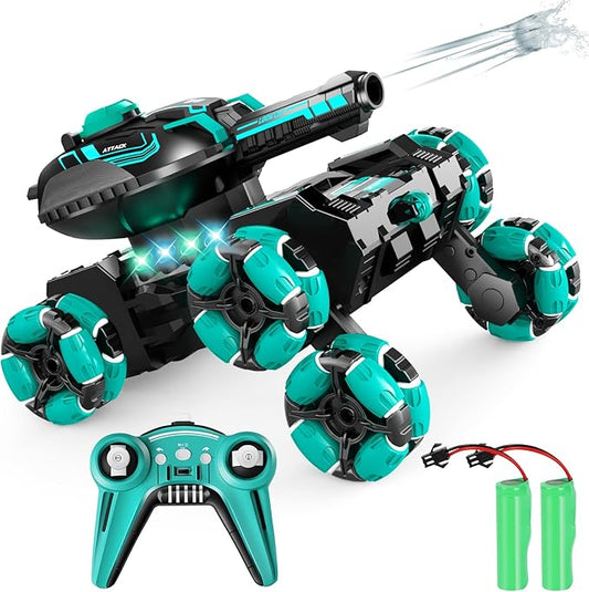 Remote Control Car for Kids, RC Cars Toys for Ages 8-13, 2.4GHz 360° Rotation 6WD RC Stunt Car Water Bomb Toy Birthday Gifts for 6 7 8 9 10 11 12 Year Old Boys Girls (Green)