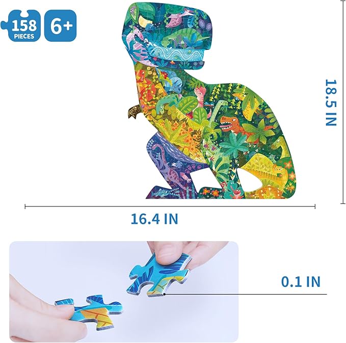 TOI Dinosaur Floor Puzzles for Kids Aged 6-8, 158 Pieces Animal Shaped Jigsaw Puzzles, Preschool Dinosaur Puzzle for Boys and Girls Educational Toy
