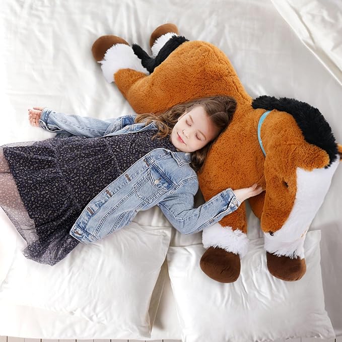 MaoGoLan Large Horse Plush Stuffed Animal, Big Pony Plush Toy, Jumbo Stuffed Horse, Ridable Pony Plush Pillow for Kids Girls Tan