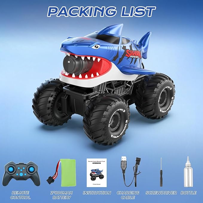 MUYOLO Amphibious Remote Control Car- 2.4GHz Shooting Waterproof RC Monster Truck, 4WD All-terrian Off-Road Water Tank Pool Toy Outdoor Summer Gifts for Kids Boys/Girls Age 6+