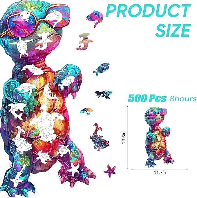 Wooden Puzzle for Adults, Ninja Turtle Wooden Jigsaw Puzzles (11.7 * 23.6in-500pcs), Unique Shape Animal Adult Puzzles,Irregular Wood Puzzles Best Gift for Adults and Kids Family Game