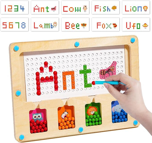 Magnetic Dot Board for Kids, Airplane Toys Car Travel Activities for Toddlers, Wooden Doodle Board with Beads and Pen, Early Learning Montessori Art Toddler Toys