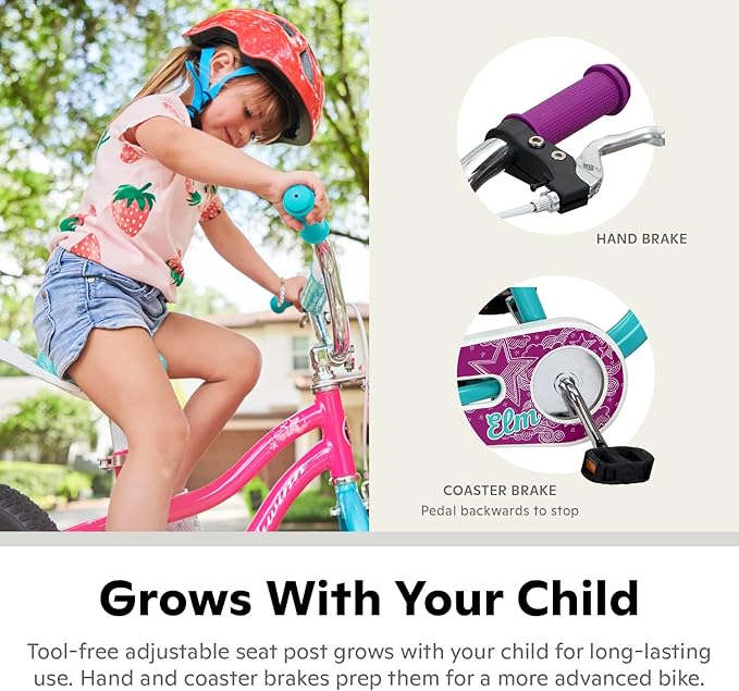 Schwinn Elm BMX Style Toddler and Kids Bike, For Girls and Boys, 16-Inch Wheels, With Saddle Handle, Training Wheels, Chain Guard, and Front Basket, Recommended Height 38-48 Inch, Teal