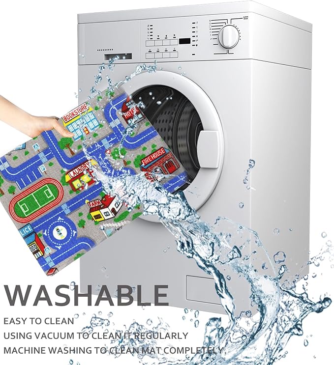 Educational Road Traffic Carpet Kids Carpet Playmat Car Rug Fun City Life Map Kids Car Rug Non Slip Play Carpet for Children Playroom Bedroom Classroom Decor (Blue, 5'0''x6'6'')