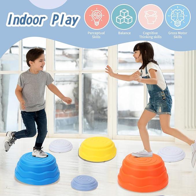 6 Pcs Stepping Stones for Kids Toys and games, Non-Slip Balance River Stones Obstacle Course Play Indoor and Outdoor, Coordination Game Sensory Toys Toddler Ages 3-6