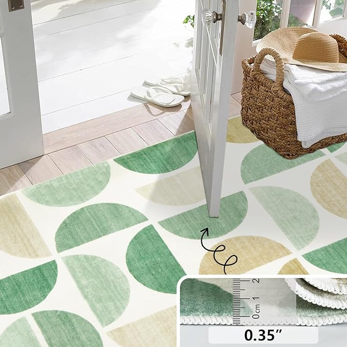 Lahome Boho Area Rug 4x6, Ultra-Thin Green Rug for Living Room, Modern Non-Slip Machine Washable Area Rugs Non Shedding Office Rug for Dining Room Kids Classroom (4x6,Green)