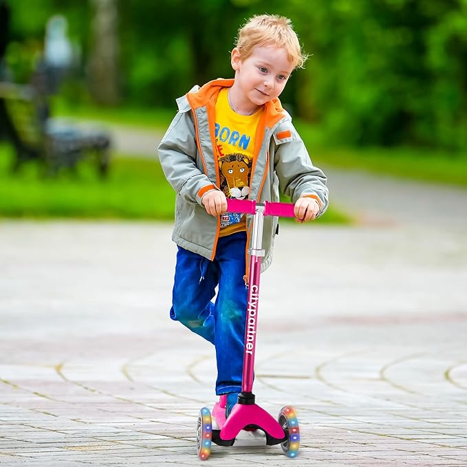 Kids 3-Wheel LED Kick Scooter - Adjustable Height, Lean-to-Steer for Boys & Girls Ages 3-8