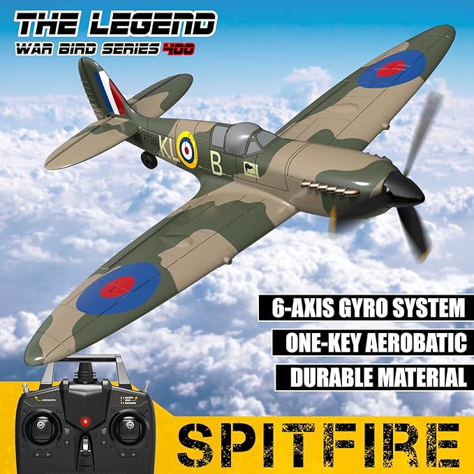 RC Plane Spitfire Fighter, 4 Channel Remote Control Airplane with Gyro System for Adults Boys Beginners