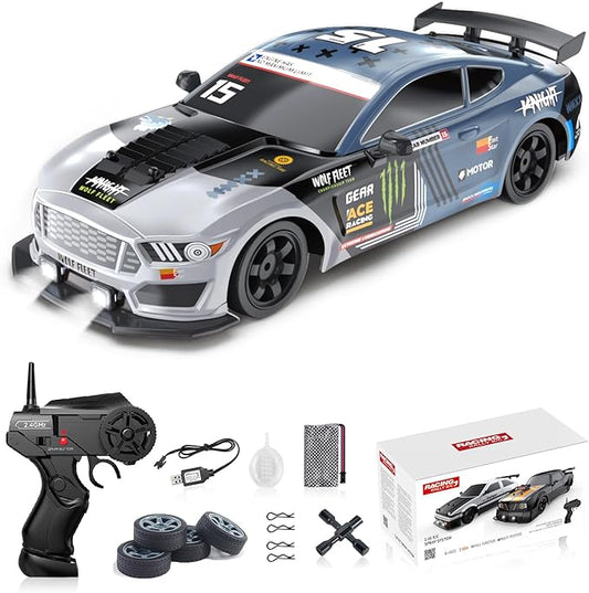 YUZ Remote Control Car RC Drift Car 1:16 Scale 4WD 18KM/H High Speed 2.4GHz 4 Model Vehicle with LED Lights Spray Racing Sport Toy Car for Adults Boys Girls Kids Gift Rechargeable Batteries, Gray