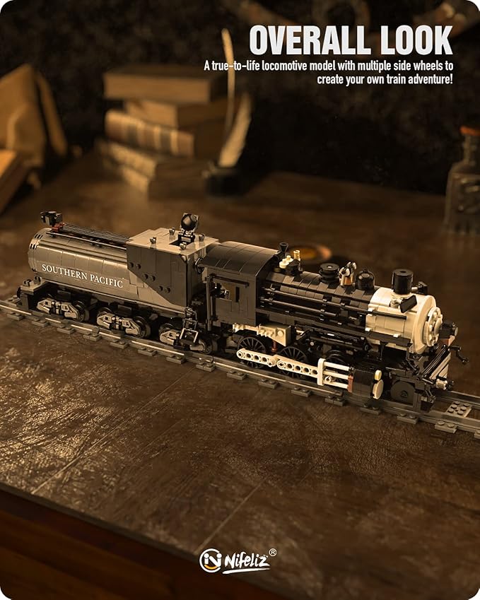 Nifeliz CN5700 Steam Train Building Kit and Engineering Toy, Collectible Steam Locomotive Display Set, 1：38 Scale Model Train Building Kit with Train Tracks, Top Present for Train Lovers (1136 PCS)