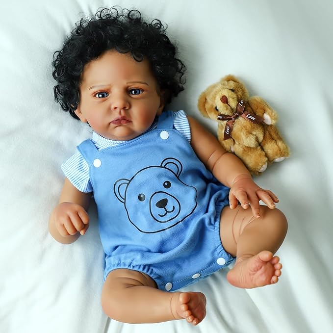 SCOM Reborn Baby Dolls Black Boy - 20 Inch Realistic Newborn Boy Doll Lifelike Weighted Soft Body African American Real Life Baby Dolls Gift for Kids Age 3