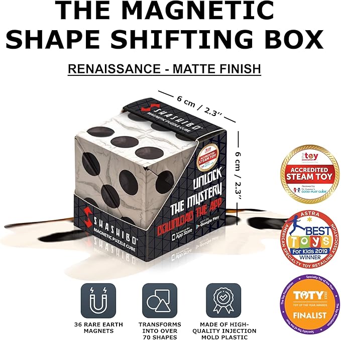 SHASHIBO Shape Shifting Box - STEM Magnetic Fidget Cube That Transforms Into Over 70 Shapes, Download Fun in Motion Toys Mobile App (Renaissance)