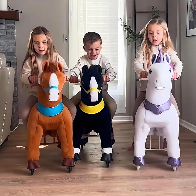 PonyCycle Ride on Unicorn for Kids 4-7 with Brake, Unicorn Gifts for Girls (35.4" Height/Size 4) Plush Interactive Riding Rocking Riding Horse Ride on Toy Spirit Toys Stuffed Animal Purple E413