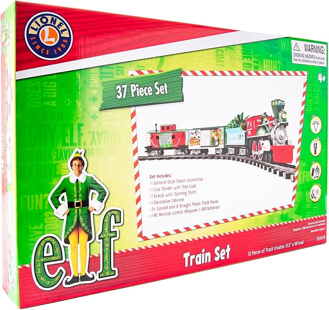 Lionel Battery-Operated Elf Toy Train Set with Locomotive, Train Cars, Track & Remote with Authentic Train Sounds, & Lights for Kids 4+