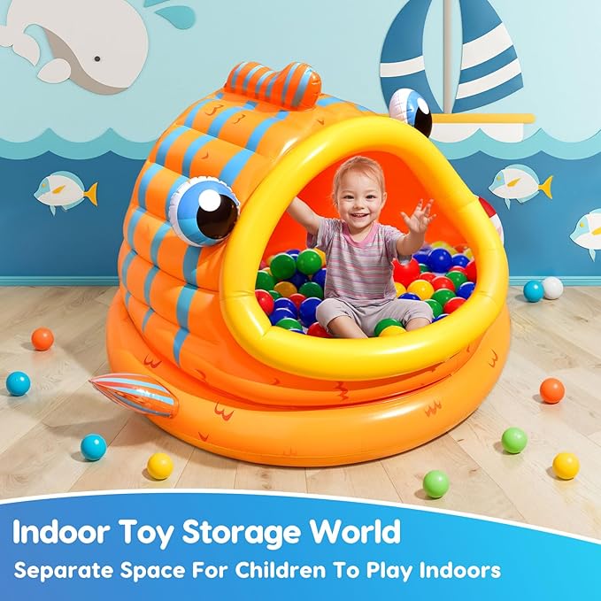 FUN LITTLE TOYS Inflatable Baby Pool with Shade, Kids Blow Up Pool with Canopy, Kiddie Pool for Indoor Outdoor Summer Swimming Floats for Toddler 3-48 Months