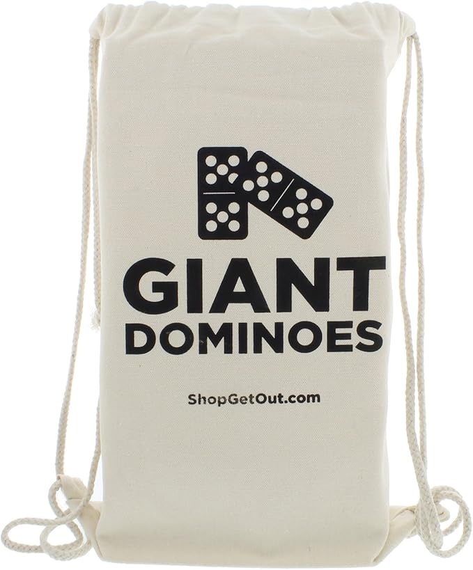 Get Out! Giant Wooden Dominoes 28-Piece Set with Bag – Jumbo Natural Wood & Colored Numbers – Kids Adults Outdoor Games