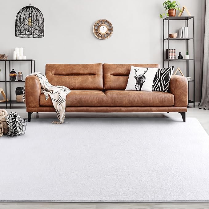 FlyDOIT Area Rugs for Bedroom Living Room, 5x8 White Super Soft Comfy Thickened Memory-Foam Indoor Carpets, Modern Aesthetic Minimalist Carpet for Boys Girls Adults Apartment Nursery Home Décor
