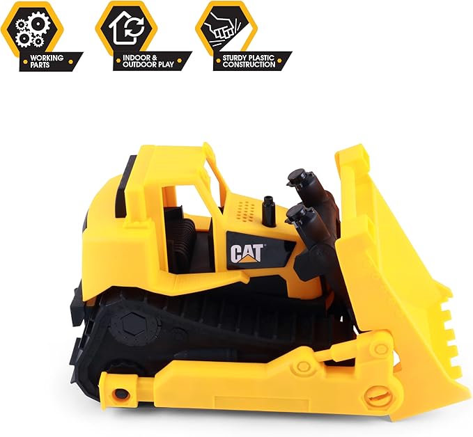 CAT Bulldozer Construction Toy | 15" | Ages 3+ | Sturdy Plastic | No Batteries Required | CAT Construction Tough Rigs Series, Yellow