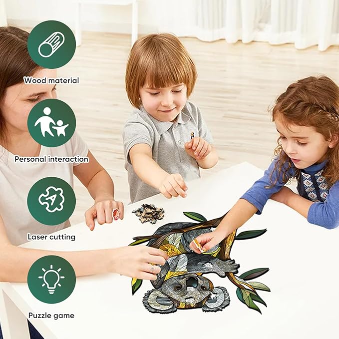 Wooden Puzzles for Adults, Koala Jigsaw Puzzles 200 Pieces, Unique Shaped Puzzle for Adults and Kids, Christmas Birthday Gift Family Game 12.4 x 12.6 Inch
