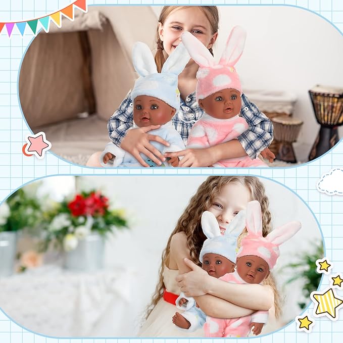 10 Pcs Realistic Twin Baby Dolls Toy Set Include 2 Pcs 12 Inch Baby Dolls, Feeding Set, Pacifiers, Doll Diapers, Bags, Milk Bottles Removable Outfit for Toddler Kids 6+ Gift(Black)