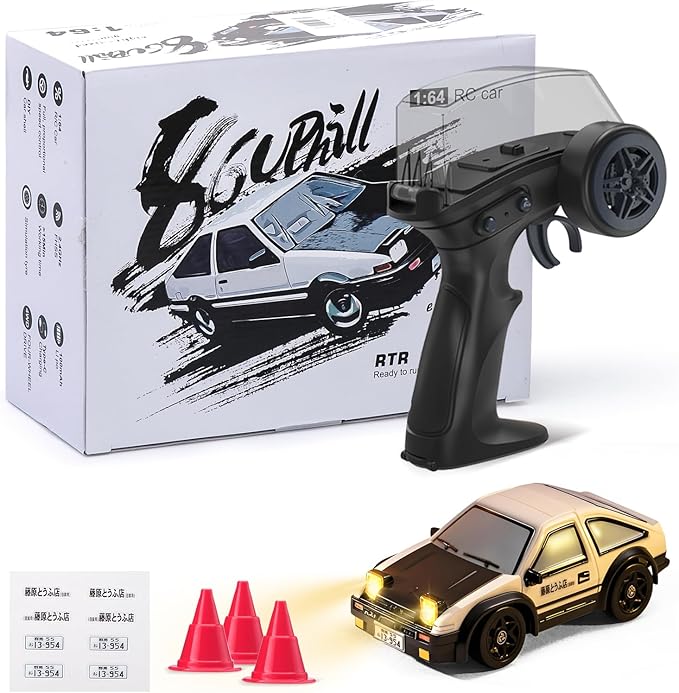 RC Drift Car 1/64 Scale Mini RC, 2.4Ghz Micro Turbo Racing 4WD Desktop Remote Control Rally Car with LED Lights for Adults Kid Toys Gift (AE86)