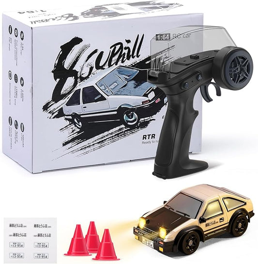 RC Drift Car 1/64 Scale Mini RC, 2.4Ghz Micro Turbo Racing 4WD Desktop Remote Control Rally Car with LED Lights for Adults Kid Toys Gift (AE86)