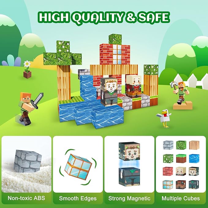 Magnetic Blocks-68pcs Mine Magnet 3D Craft World Set,Magnetic Blocks Le Building go Toys for Kids,STEM Sensory Toys for Toddlers Birthday Gifts,Constructions Toys for Boys & Girls Age 3+