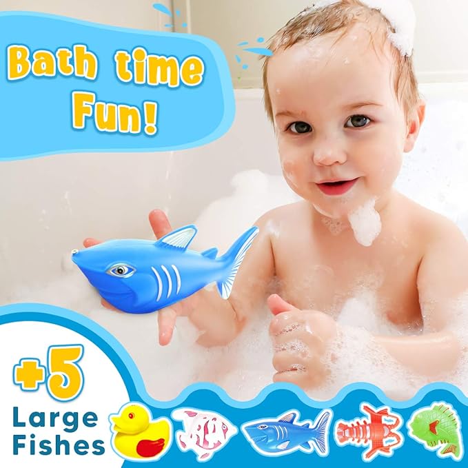 Goody King Magnetic Fishing Game Pool Toys for Kids - Bath Outdoor Indoor Carnival Party Water Table Toys Fish for Kids Age 3 4 5 6 Years Old 2 Players Gift (Large)