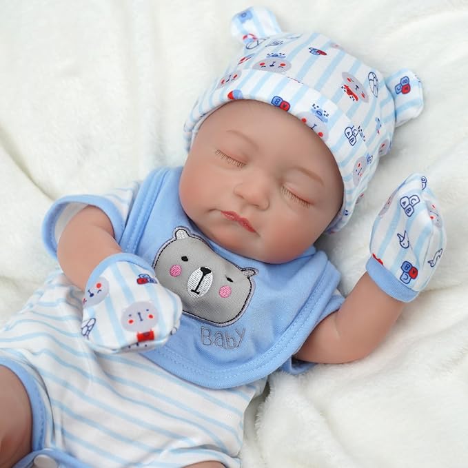 BABESIDE 9 Pcs Reborn Baby Doll Clothes with Bassinet for 17-22 Inch Dolls, Baby Dolls Clothes Outfit Accessories for Baby Doll Boy (Blue)