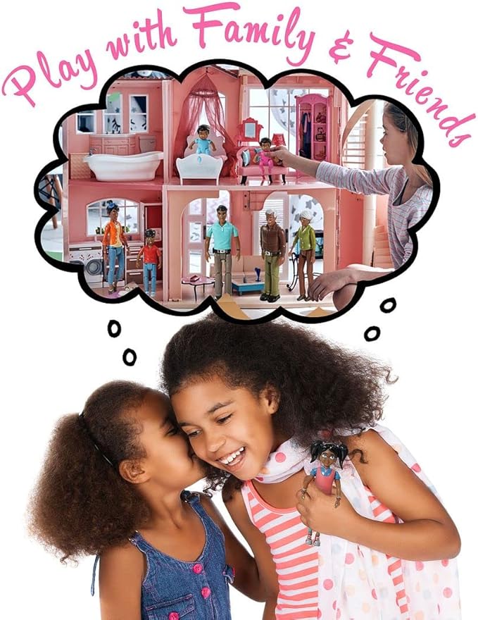 Beverly Hills Doll Collection Sweet Li'l Family African American Dollhouse People Set of 9 Action Figure Set - Grandpa, Grandma, Mom, Dad, Sister, Brother, Toddler, Twin Boy & Girl