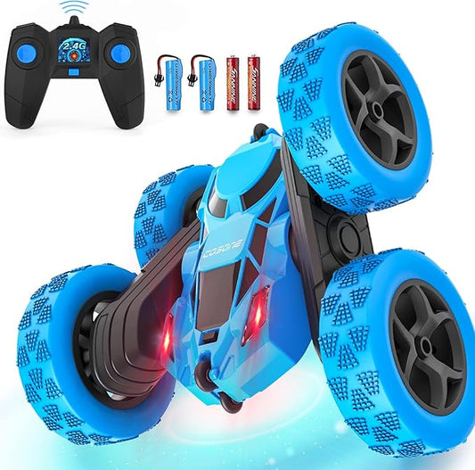 cosone Remote Control Car for Kids - RC Cars Boy Toys 4WD 2.4Ghz Double Sided 360° Rotating Rechargeable All Terrain Remote Car with LED Lights, Kids Boys Ideas - Blue