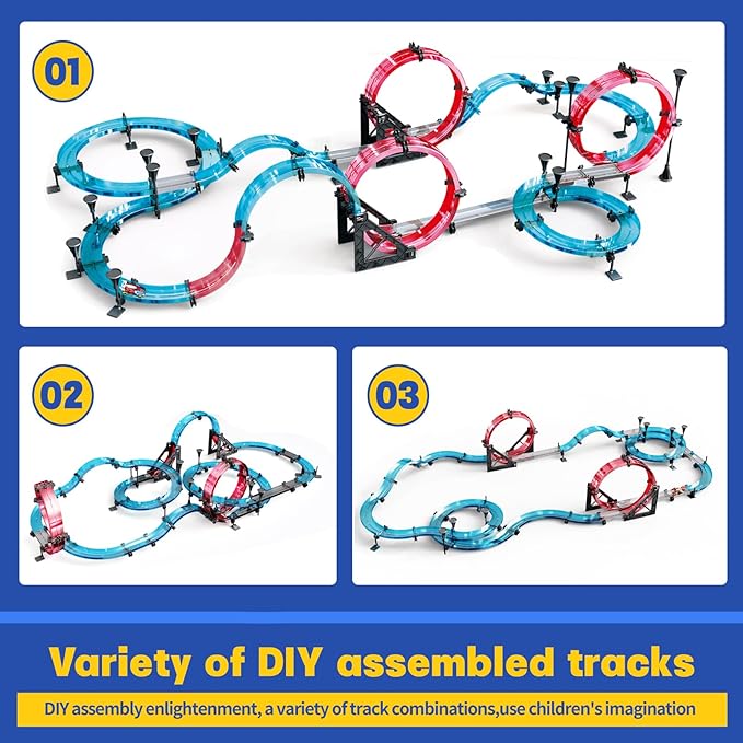 Remote Control Rail car Magnetic DIY Versatile Assembly Slot Cars Children's Competitive Race Track Toys STEM Parent-Child Boys and Girls Gifts (Deluxe Bike Version)